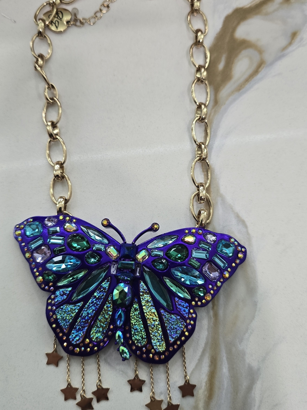 Betsey Johnson Gold-Tone Necklace with Purple & Teal Butterfly Pendant